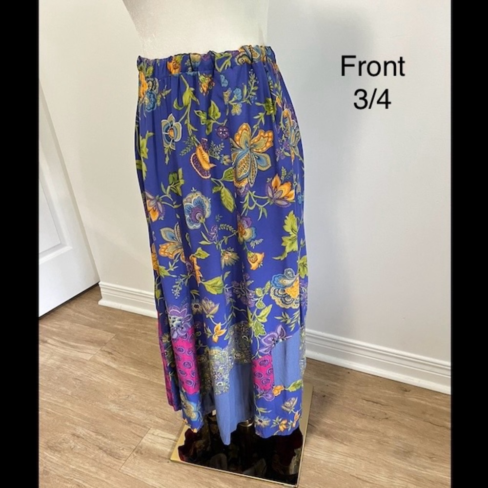 Vintage 90’s Royal Blue Floral + Paisley Patchwork Boho Midi Skirt - Picture 8 of 16